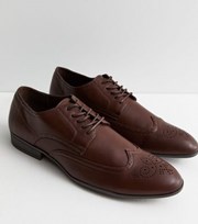 New Look Dark Brown Leather-Look Lace Up Brogues